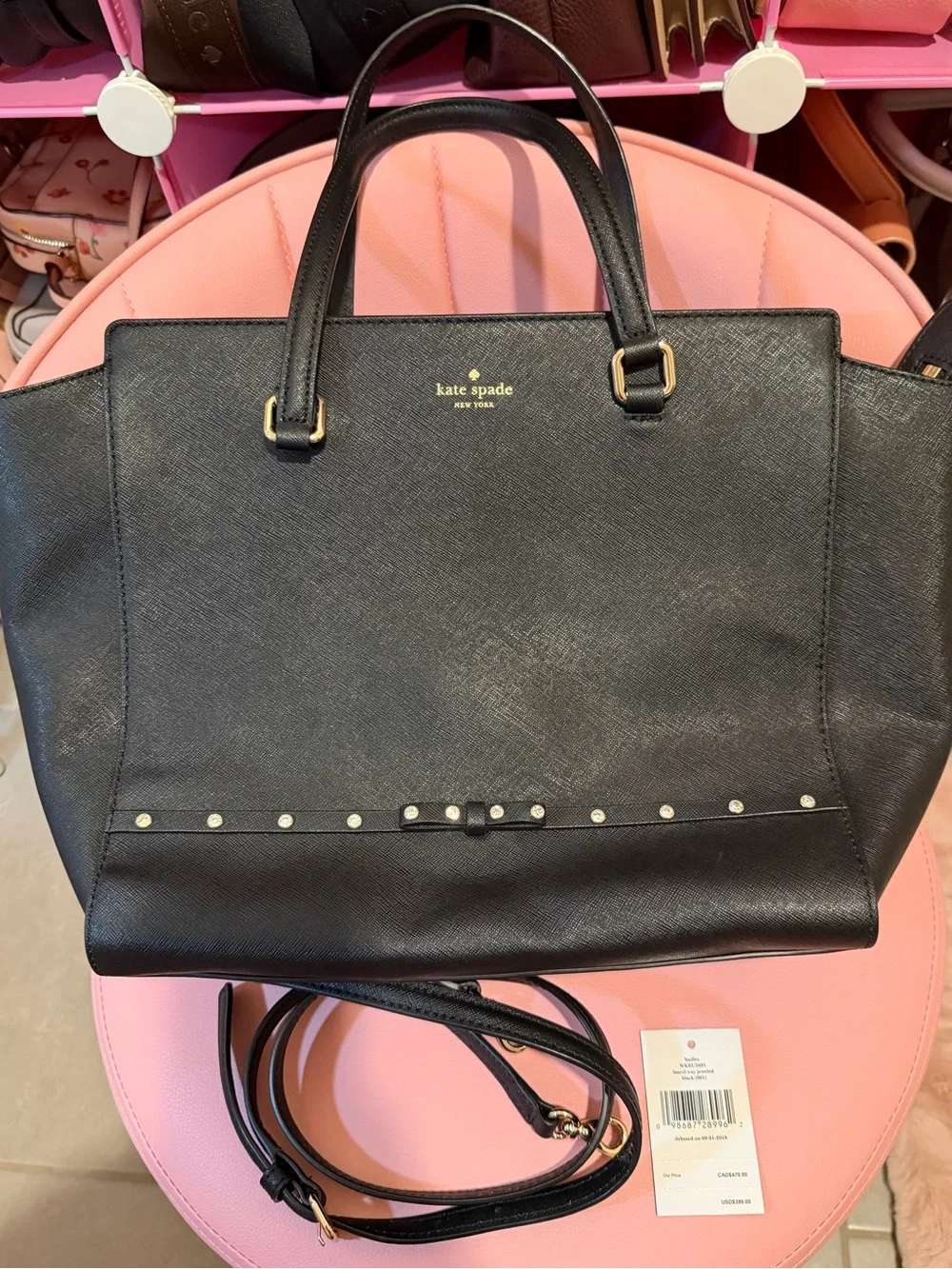 kate spade Black Saffiano Leather Tote with Stud Accent
